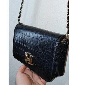 Badgley Mischka Black Faux Croco Bag